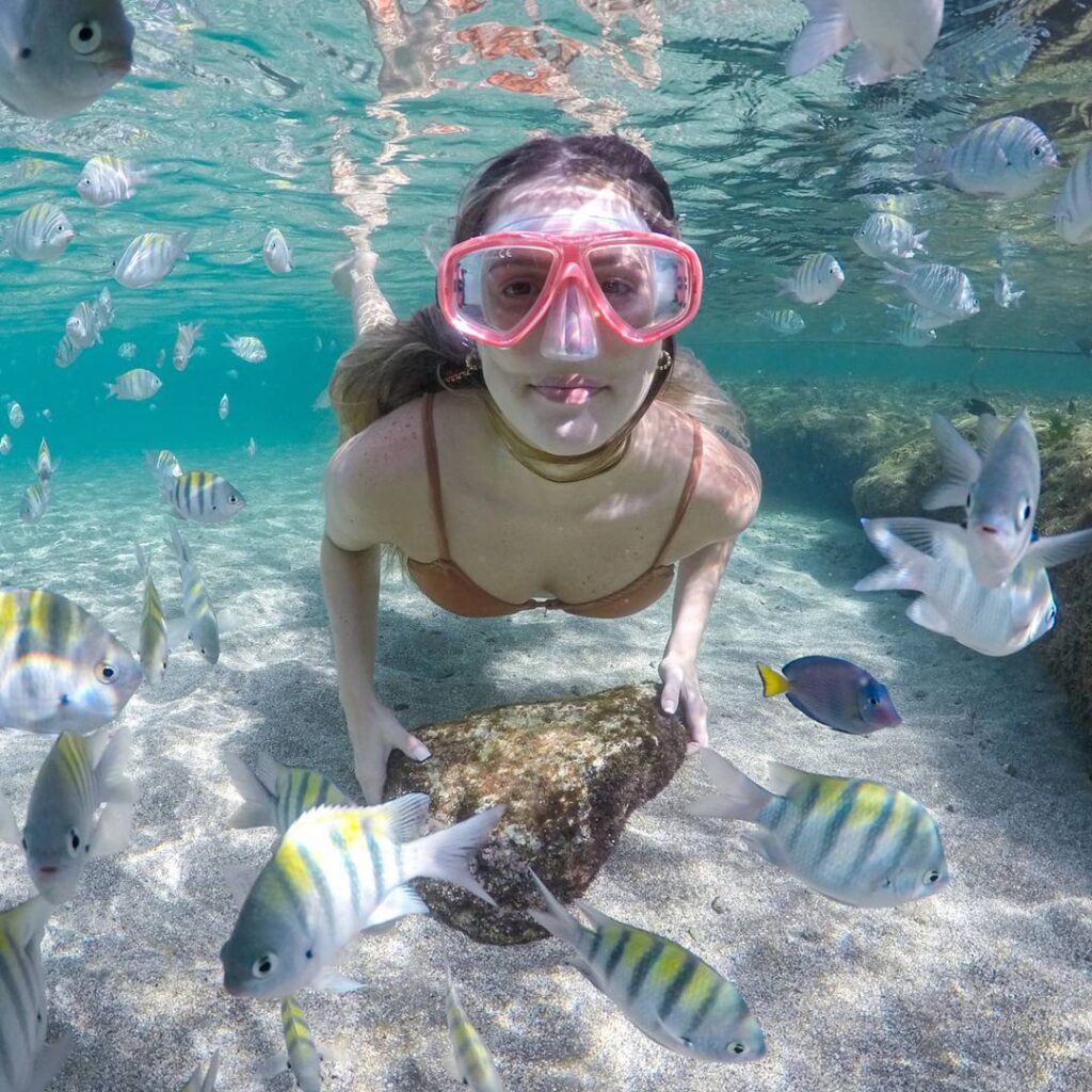 Foto com peixinhos na praia 