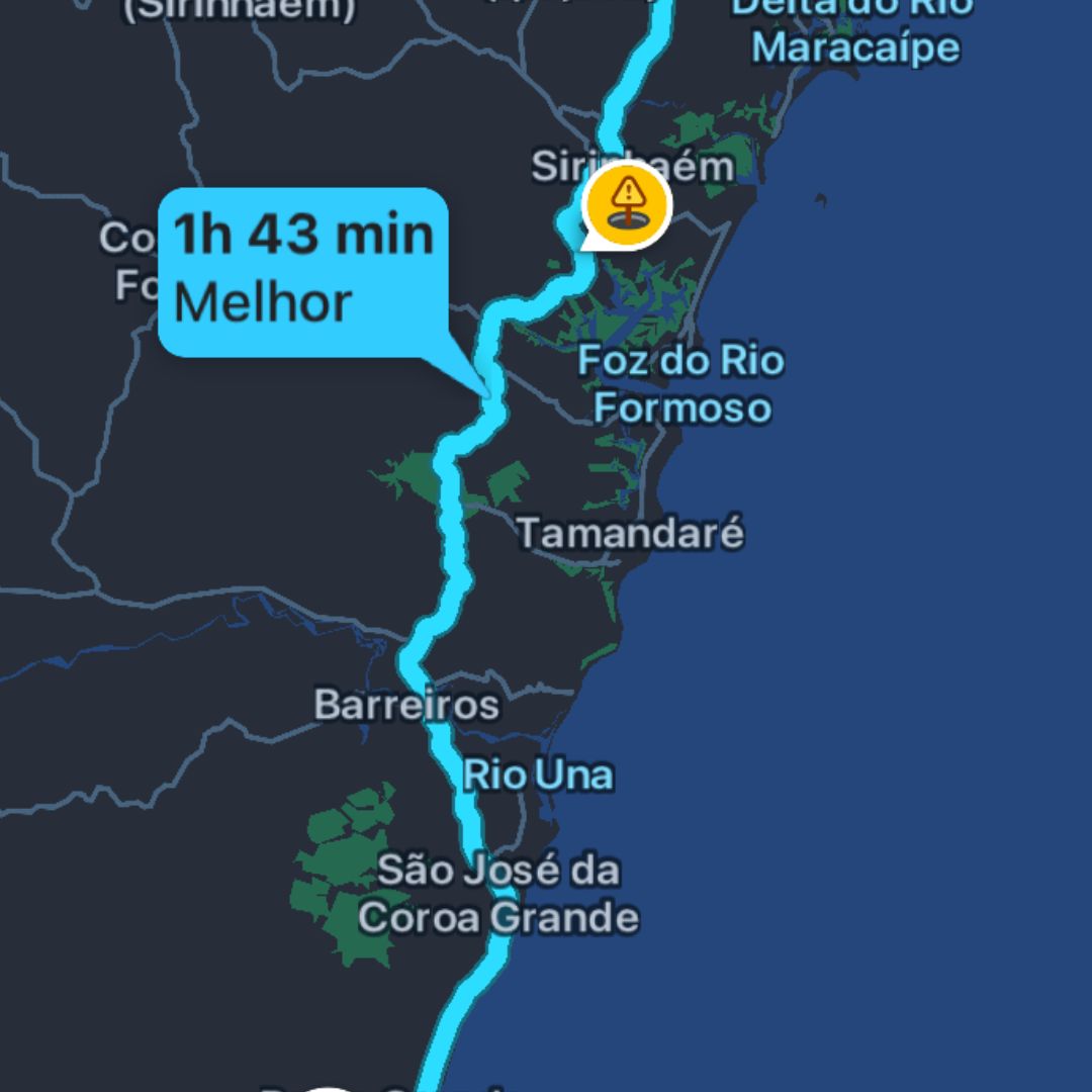 Mapa distância Porto de Galinhas até Maragogi